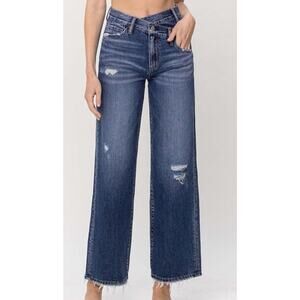 Vervet Los Angeles Crossover Waist Olivia Wide Leg Flare Jeans Distressed 29